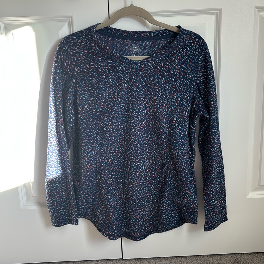 Fleece Blue and Orange Long Sleeve Tee Shirt